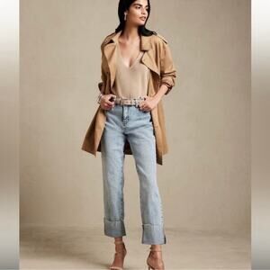 Banana Republic Women's Acid Wash Slouch Jeans Raw Cuffed Hem Relaxed Denim - 6